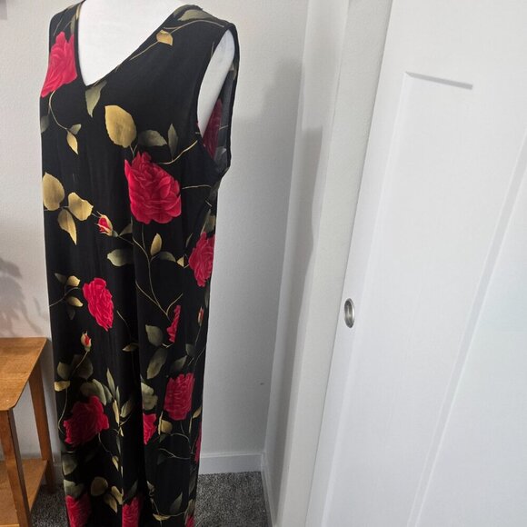 Units Vintage Black Floral Rayon V-Neck Sleeveless Casual Maxi Large - Picture 3 of 9